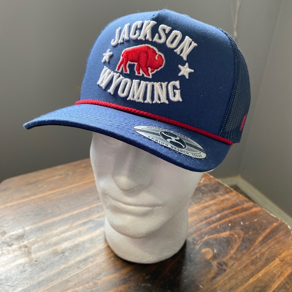 Hooey Jackson Wyoming Buffalo Trucker Hat Navy Blue Kemo Sabe Snapback Cap